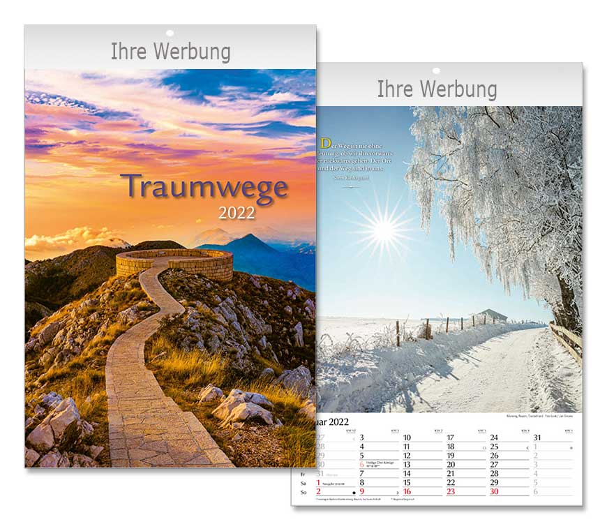 Bildkalender TRAUMWEGE 2022 im Hochformat mit beeindruckenden Bildern bei Schuler Werbekalender