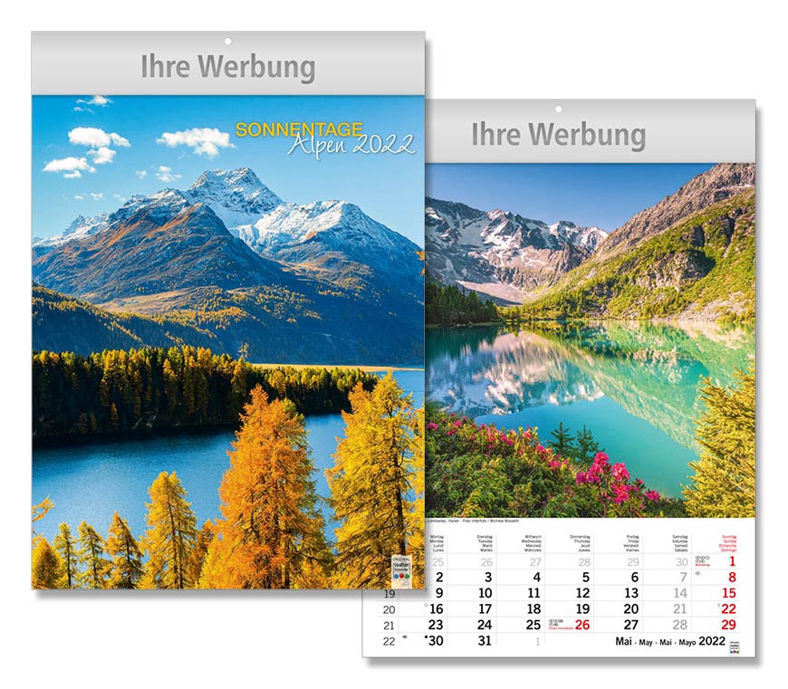 Bildkalender "Sonnentage" 2022 mit alpinen Motiven im Kreislauf der vier Jahreszeiten bei Schuler Werbemittel