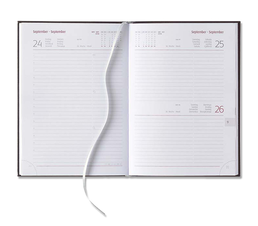 Buchkalender "Chefbuch International" 2021 mit Weltkarte im Informationsteil bei Schuler Werbeartikel
