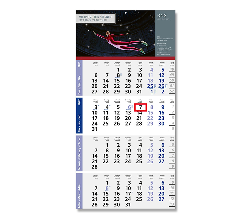 Vier-Monatskalender "Logic 4" 2022 als Einblatt-Monatskalender bei Schuler Werbepräsente