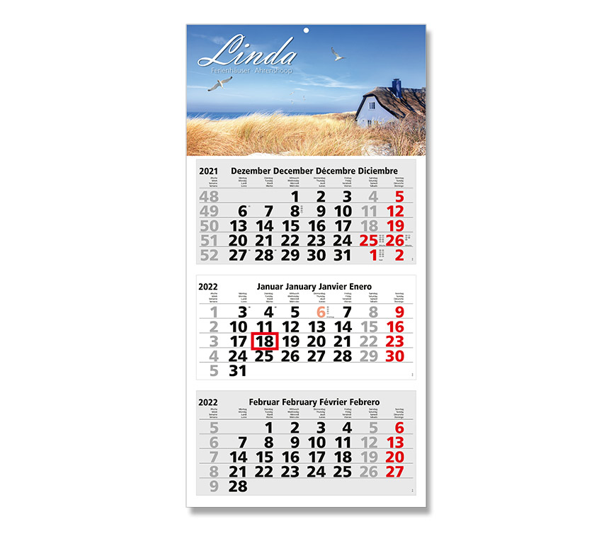 Drei-Monatskalender "Medium 3" für 2022 als Mehrblock-Kalender im Hochformat bei Schuler Werbegeschenke