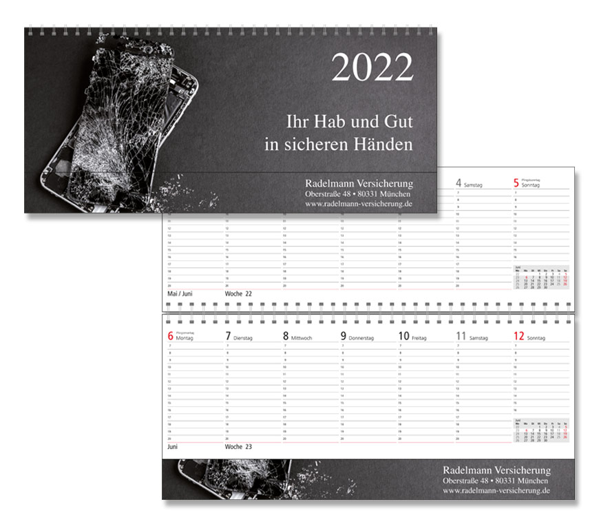 Querterminkalender "Standard" 2022 mit je einer Seite pro Woche bei Schuler Werbepräsente