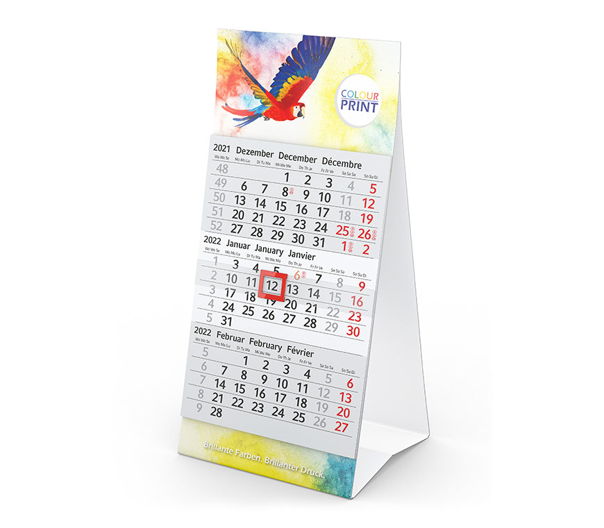 Tischkalender "Mini Karton 3" für 2022 mit 3- Monats-Ansicht bei Schuler Werbekalender