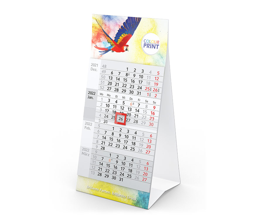Tischkalender "Mini Karton 4" für 2022 mit 4- Monats-Ansicht bei Schuler Werbekalender