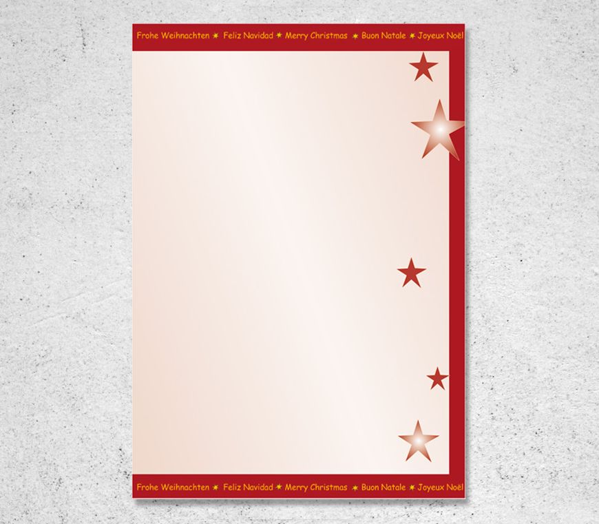  Weihnachtsbriefpapier "Sterne" zum Bedrucken mit rotem Rahmen bei Schuler Werbegeschenke