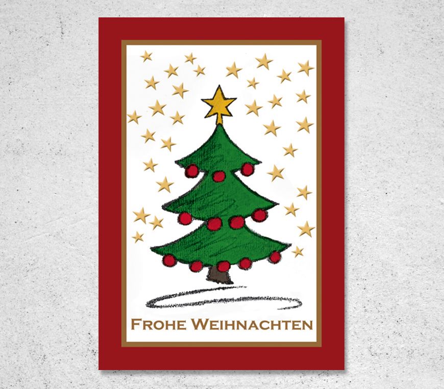 Karte "Festlicher Weihnachtsbaum" in aufklappbarem Hochformat bei Schuler Werbemittel