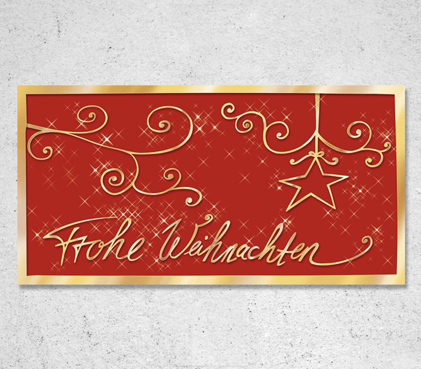 Weihnachtskarte "Nostalgische Wünsche" mit gemaltem Motiv als Klappkarte bei Schuler Werbemittel