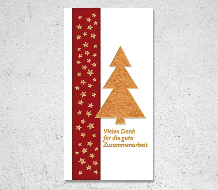 Weihnachtskarte "Sternenband" im aufklappbaren Hochformat bei Schuler Werbepräsente