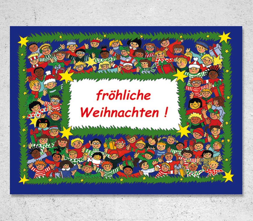 Weihnachtliche Spendenkarte "Fröhliche Kinder" für die Kinder-Krebshilfe bei Schuler Werbeartikel