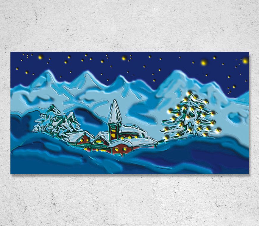 Weihnachtskarte "Winter in den Bergen" als Klappkarte im Querformat bei Schuler Werbeartikel