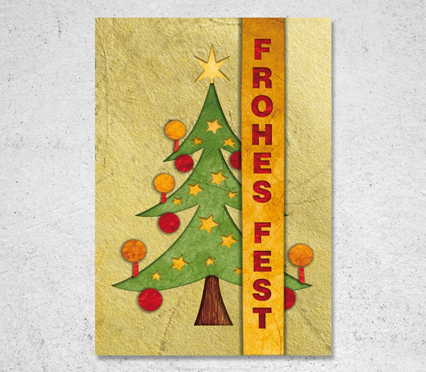Weihnachtskarte "Der Baum" in aufklappbarem Hochformat bei Schuler Werbeartikel
