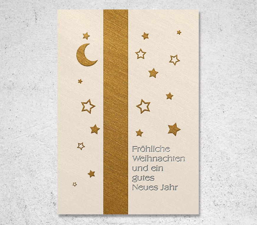 Klappkarte "Goldener Sternenhimmel" mit goldenen Motiven bei Schuler Werbeartikel