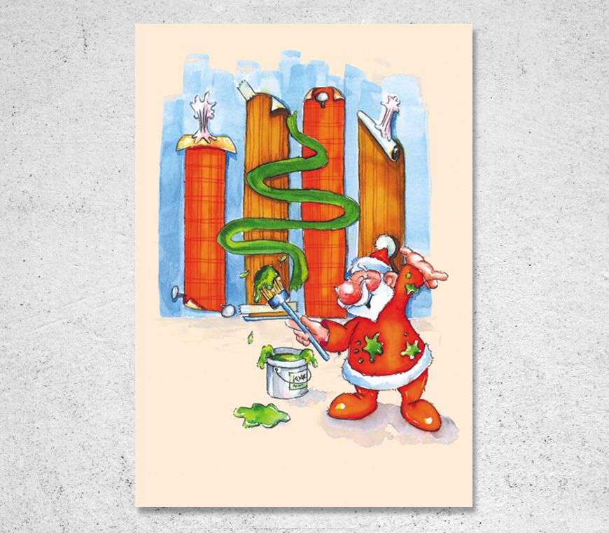 Weihnachtskarte "Der Anstrich" mit Branchenmotiv für Maler und Lackierer  bei Schuler Werbegeschenke